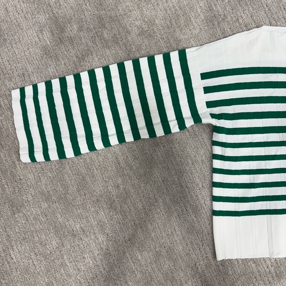 NWOT! Erika Cavallini. Bold Green and White Striped Crew Neck Sweater - Picture 3 of 5